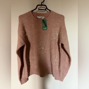 NWT Women's Pink Sweater with Floral Design